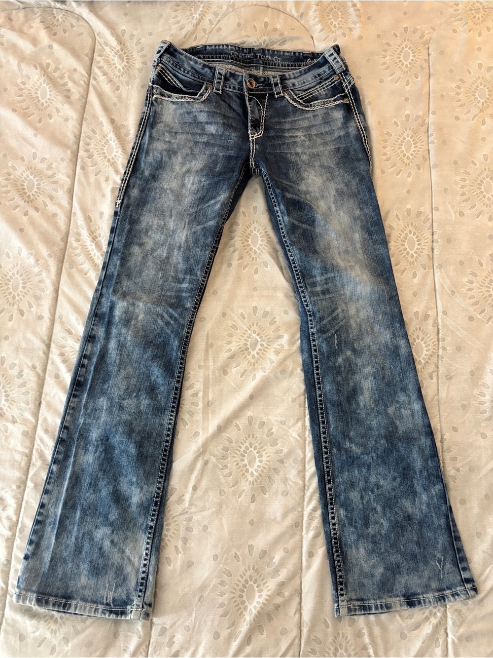 Cowgirl Tuff Distressed Light Blue Flare Jeans